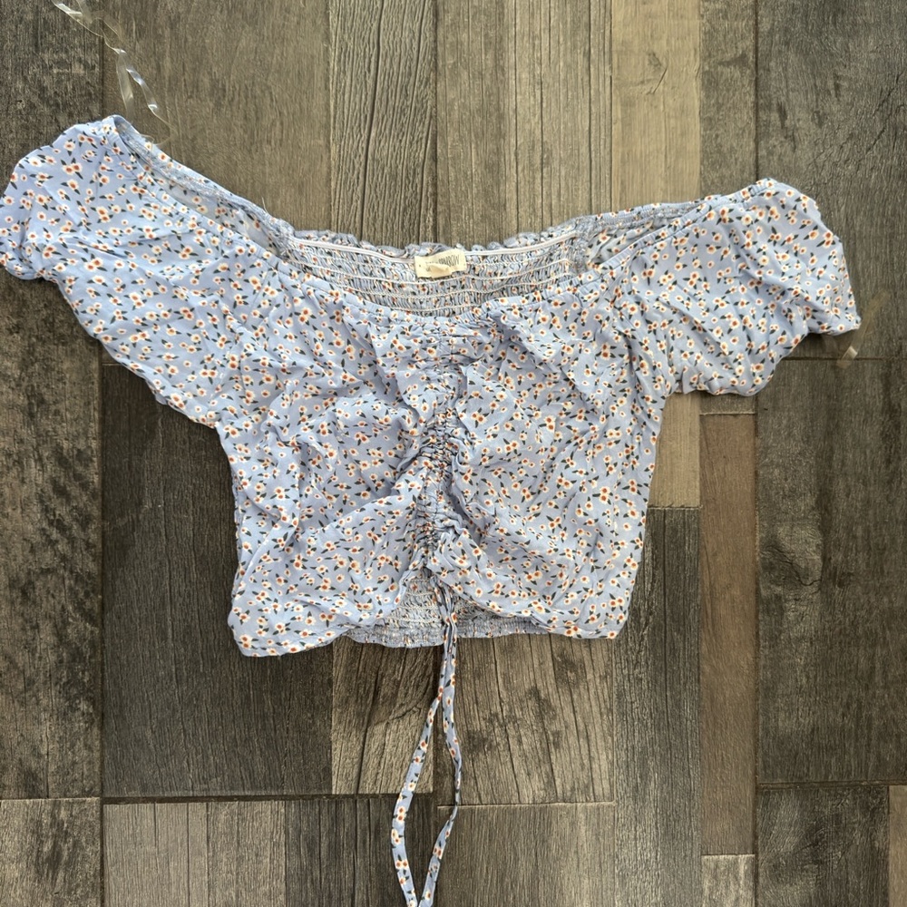 Sky and Sparrow Light Blue Floral Blouse